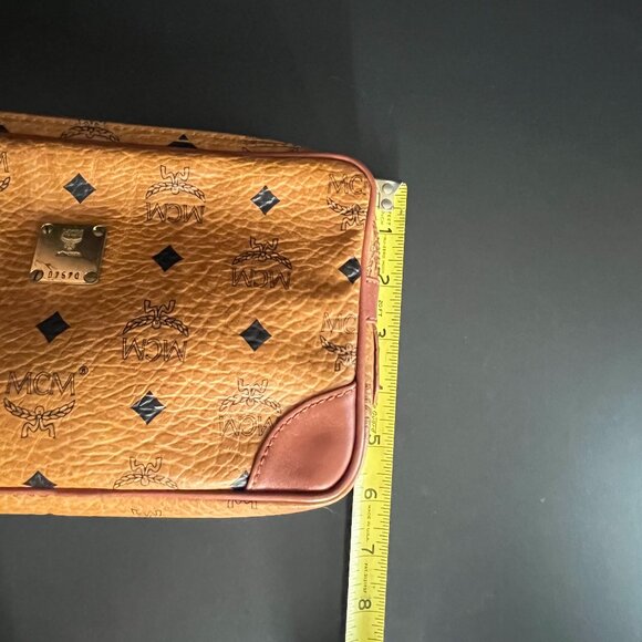 SOLD MCM Monogram Vicetos Wristlet Clutch Bag Leather Brown Gold - Picture 6 of 8